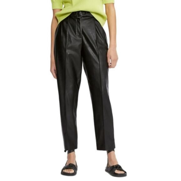 NWT Ted Baker London Faydell Black Faux Leather Belted Detail Trouser Pants 8